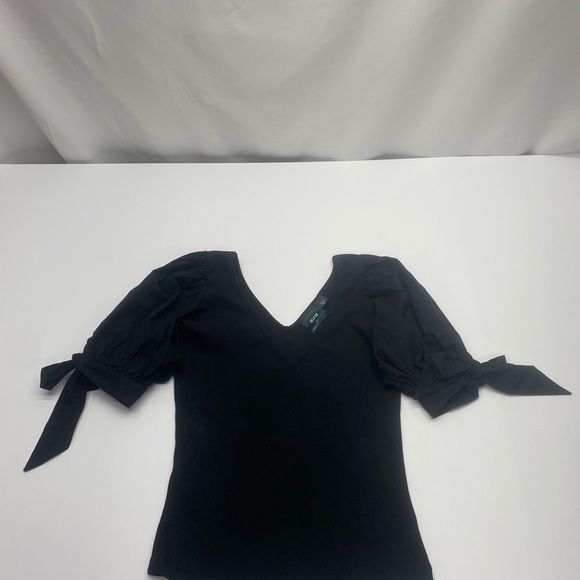 Anthropologie Tops - Anthropologie Maeve Women’s Black Puff Sleeve Blouse SM Double V Neck